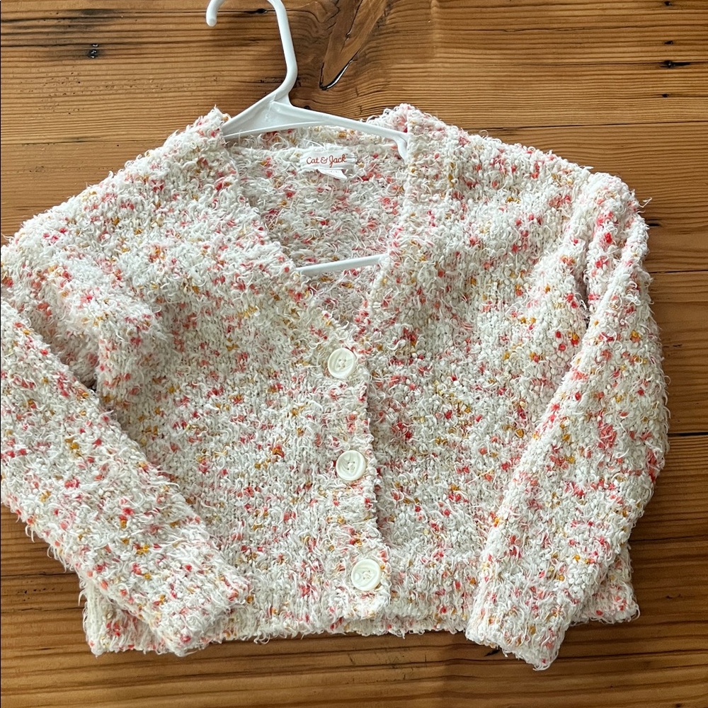 Cat & Jack Speckled Knit Cardigan in Cream and Pink